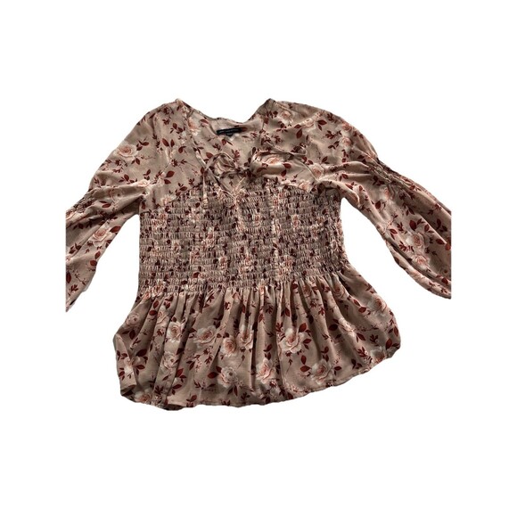 American Eagle Smocked Blouse Floral Peasant Pink Sz M Cottage Coquette Core - Picture 3 of 9